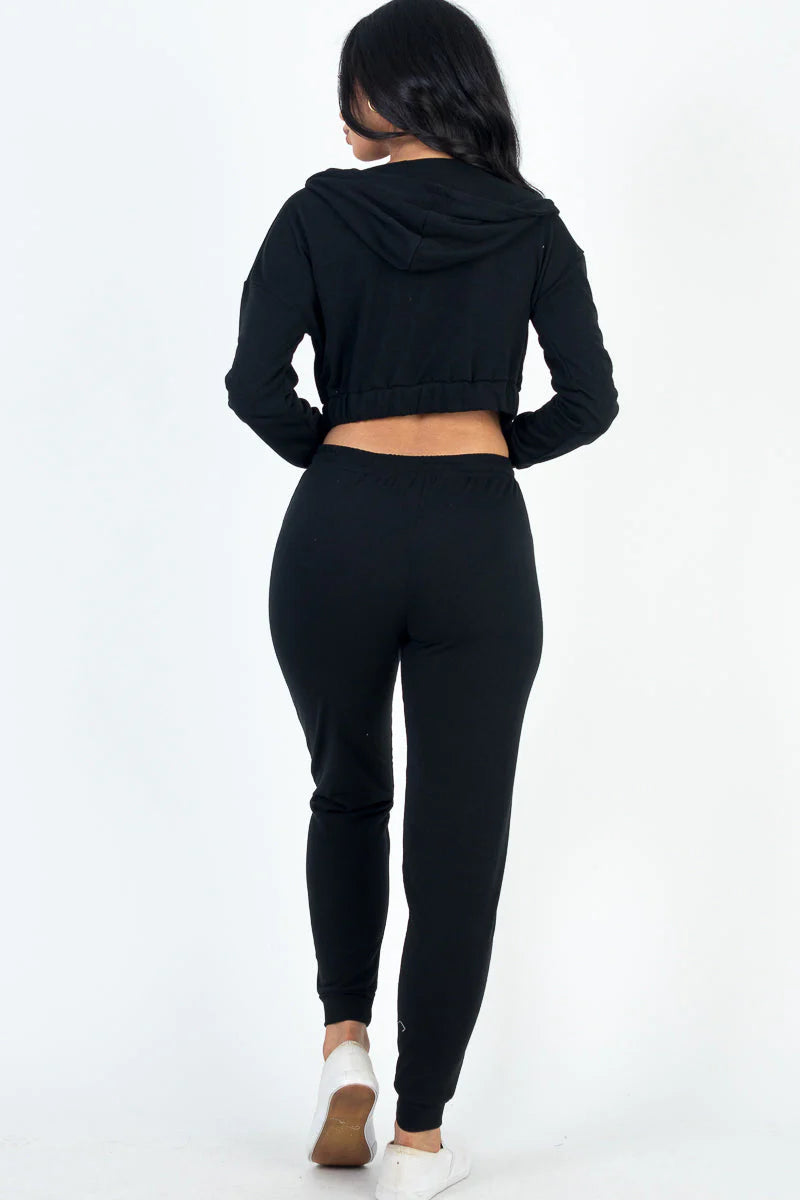 French Terry Cropped Cami with Zip-Up Jacket and Joggers Set (CAPELLA)