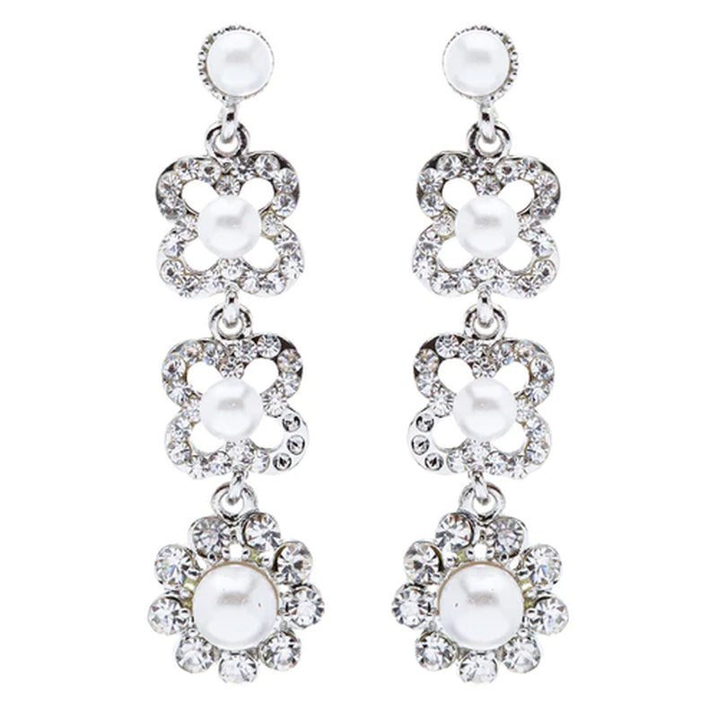 Bridal Wedding Jewelry Rhinestones Pearl Floral Earring