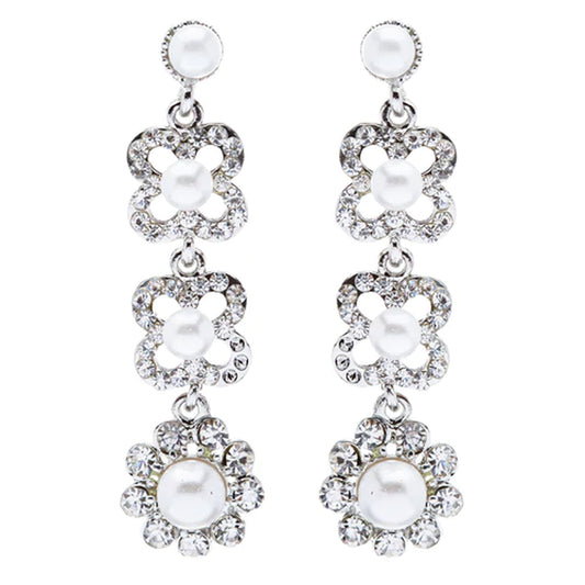 Bridal Wedding Jewelry Rhinestones Pearl Floral Earring