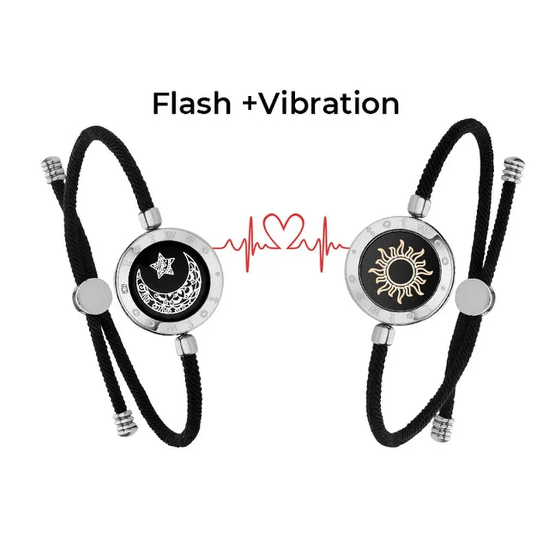 Totwoo Long Distance Touch Light Up&Vibrate Bracelets for Couples, Long Distance Relationship Gifts Smart Sun&Moon Love Bracelet