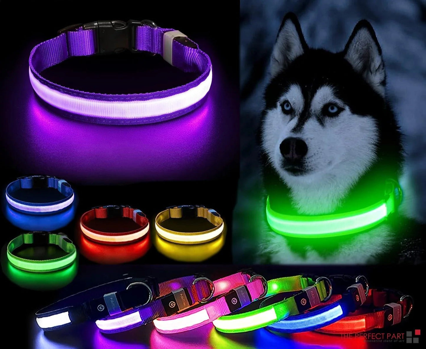 LED Adjustable Dog Collar Blinking Flashing Light up Glow Pets Safety Waterproof