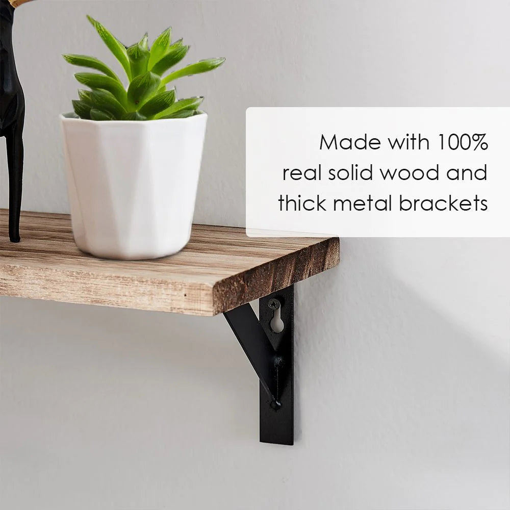 Rustic Natural Wood Floating Corner Shelves for Home and Office Decor - Set of 2