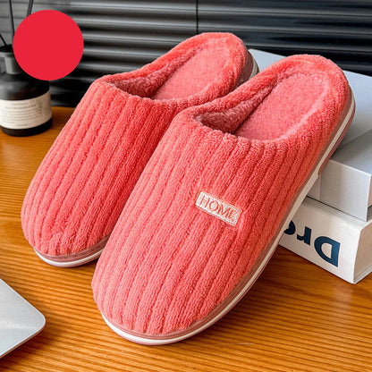 Solid Color Simple Cotton Slippers Winter Non-Slip Home Warm Plush Slippers Household Indoor Couple Women'S House Shoes