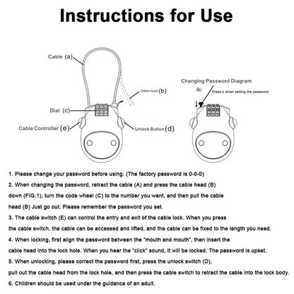 Bike Helmet Password Lock Telescopic Wire Rope Steel Cable Code Lock Anti-Theft Safety Lock Bicycle Suitcase Wheel Luggage Lock