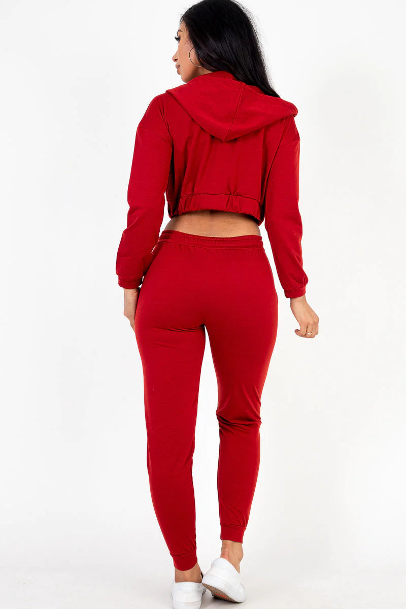 French Terry Cropped Cami with Zip-Up Jacket and Joggers Set (CAPELLA)