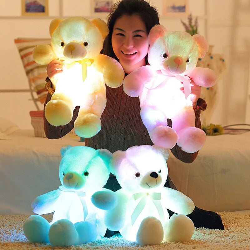 Plush Toys Colorful Glowing Teddy Bear Luminous Light up Led Stuffed Doll Kids Christmas Gift for Children'S Girls Boys Reborn